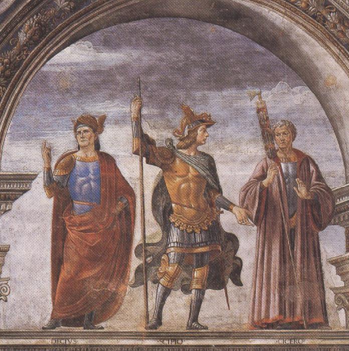 Sandro Botticelli Domenico Ghirlandaio and Assistants,The Roman heroes Decius Mure,Scipio and Cicero (mk36) oil painting image